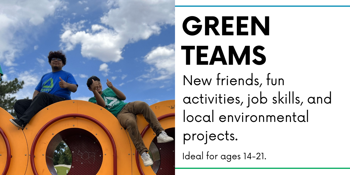 Green teams. New friends, fun activities, job skills, and local environmental projects. Ideal for ages 14-21.